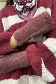 Boucle Fingerless Gloves Burgundy Melange